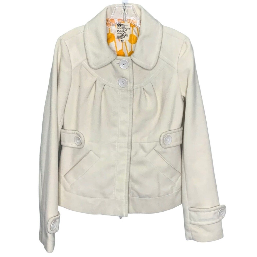 Tulle Girls Pea Coat‎ Jacket Anthropologie Boho Cream Yellow Lining Size Medium